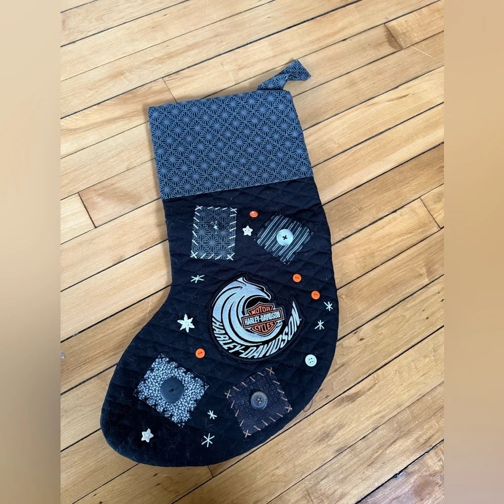 Harley-Davidson patch handmade Christmas stocking buttons patchwork‎ unique